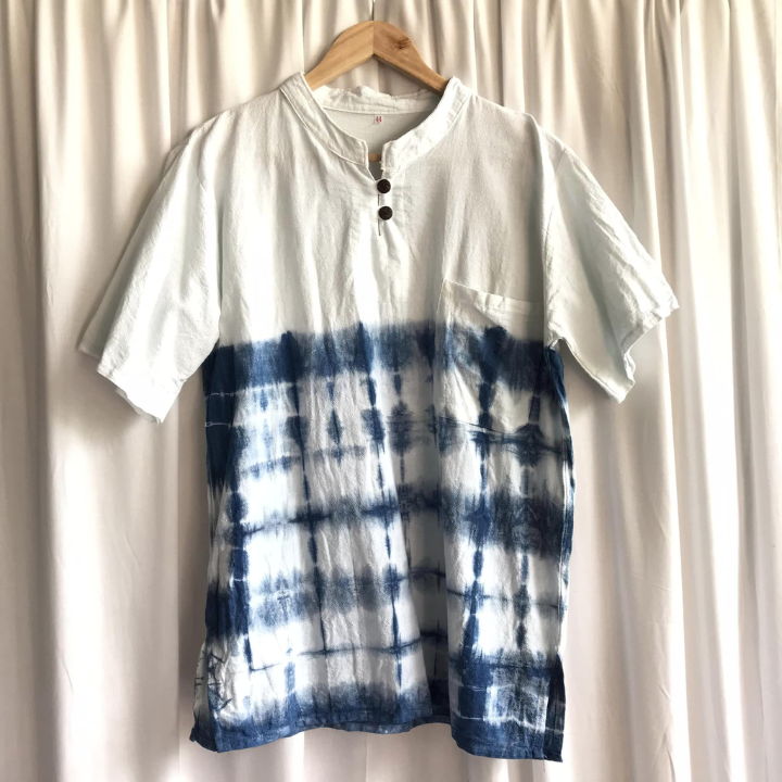 เสื้อคอจีนมัดย้อมคราม